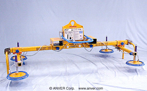 ANVER Four Pad Lifting Frame with Battery Powered Generator and Forklift Adapter Brackets for Lifting & Handling Steel Sheet 12 ft x 6 ft (3.7 m x 1.8 m) up to 2000 lb (907 kg) for use with Forklift